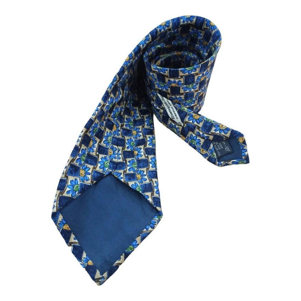 ERMENGILDO ZEGNA Blue Geometric Floral Silk Tie ITALY 59"/ 4"  EC - Picture 5 of 7